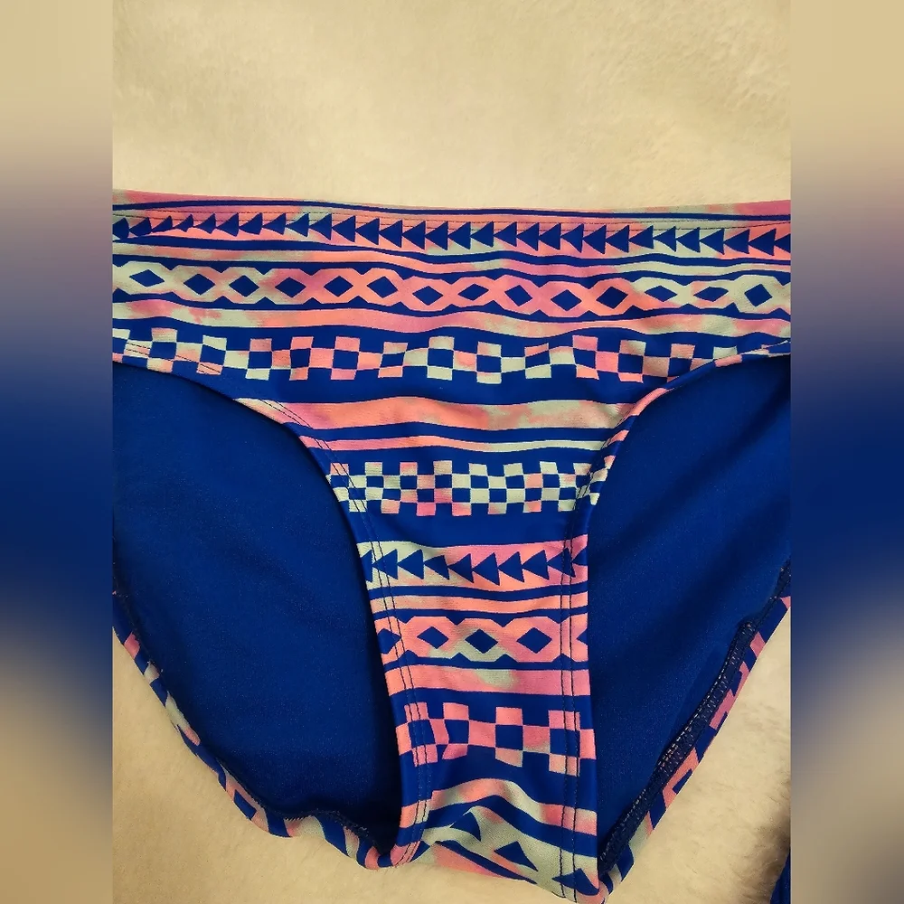 Justice Girls Blue Tankini Set with Pink & Aqua Tribal Print